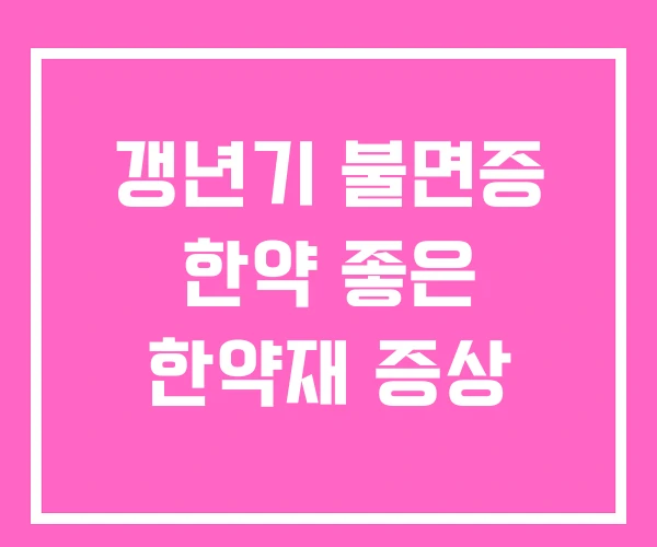 갱년기 불면증 한약 좋은 한약재 증상