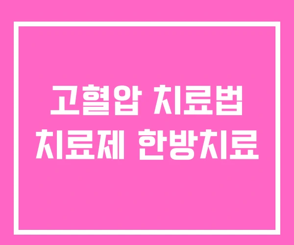 고혈압 치료법 치료제 한방치료
