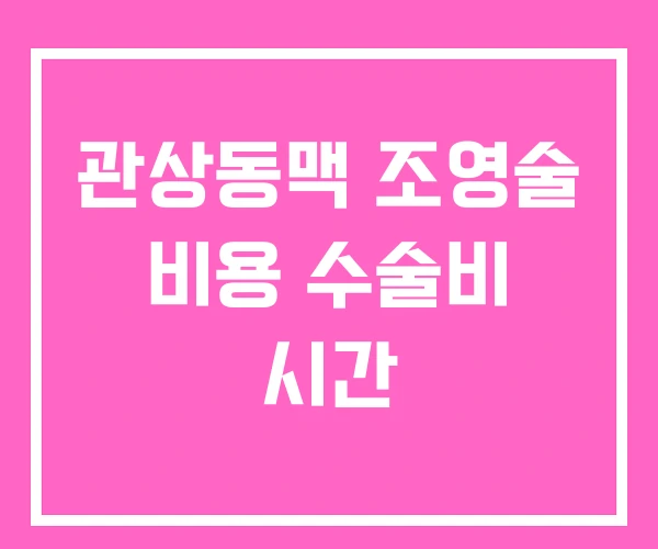 관상동맥 조영술 비용 수술비 시간 관상동맥 조영술 비용 수술비 시간