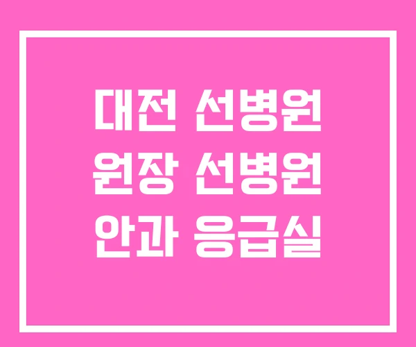 대전 선병원 원장 선병원 안과 응급실