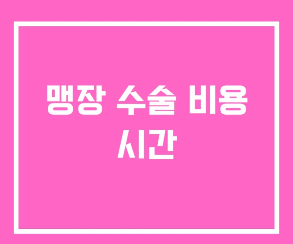 맹장 수술 비용 시간