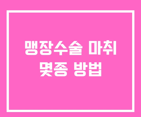 맹장수술 마취 몇종 방법