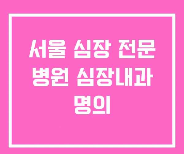 서울 심장 전문 병원 심장내과 명의