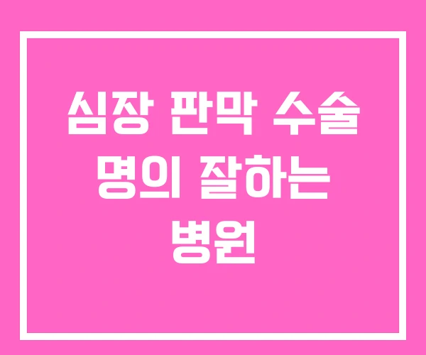 심장 판막 수술 명의 잘하는 병원