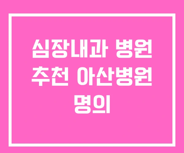 심장내과 병원 추천 아산병원 명의