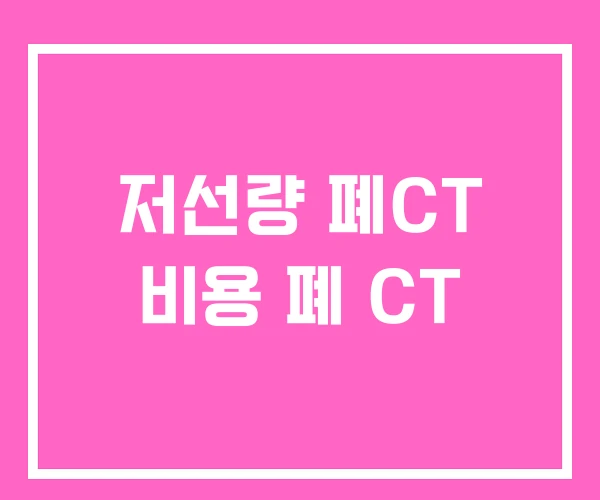 저선량 폐CT 비용 폐 CT