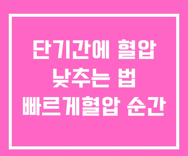 단기간에 혈압 낮추는 법 빠르게혈압 순간