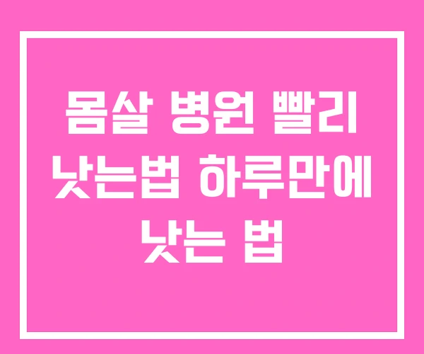 몸살 병원 빨리 낫는법 하루만에 낫는 법