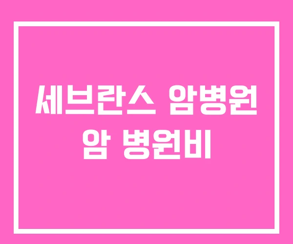 세브란스 암병원 암 병원비