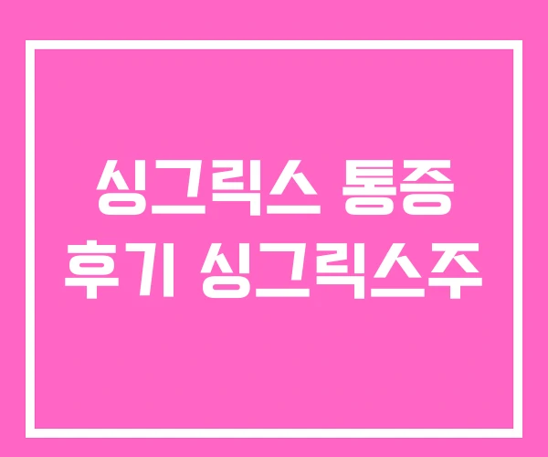 싱그릭스 통증 후기 싱그릭스주