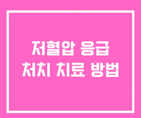 저혈압 응급 처치 치료 방법