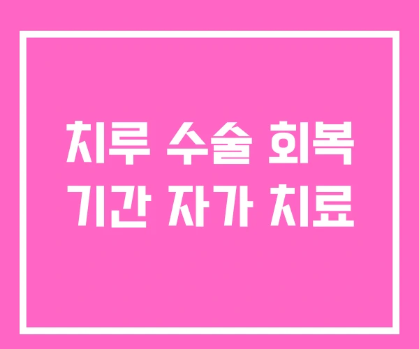 치루 수술 회복 기간 자가 치료