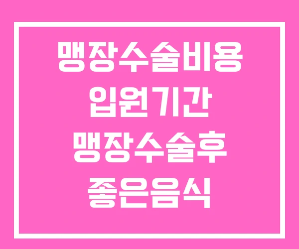 맹장수술비용 입원기간 맹장수술후 좋은음식